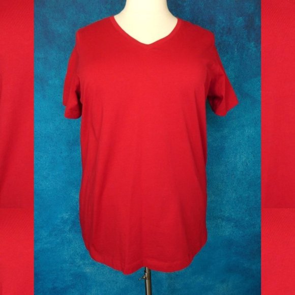 Woman Within Woman Within Red V Neck Tee 22/24 1X - Picture 1 of 8